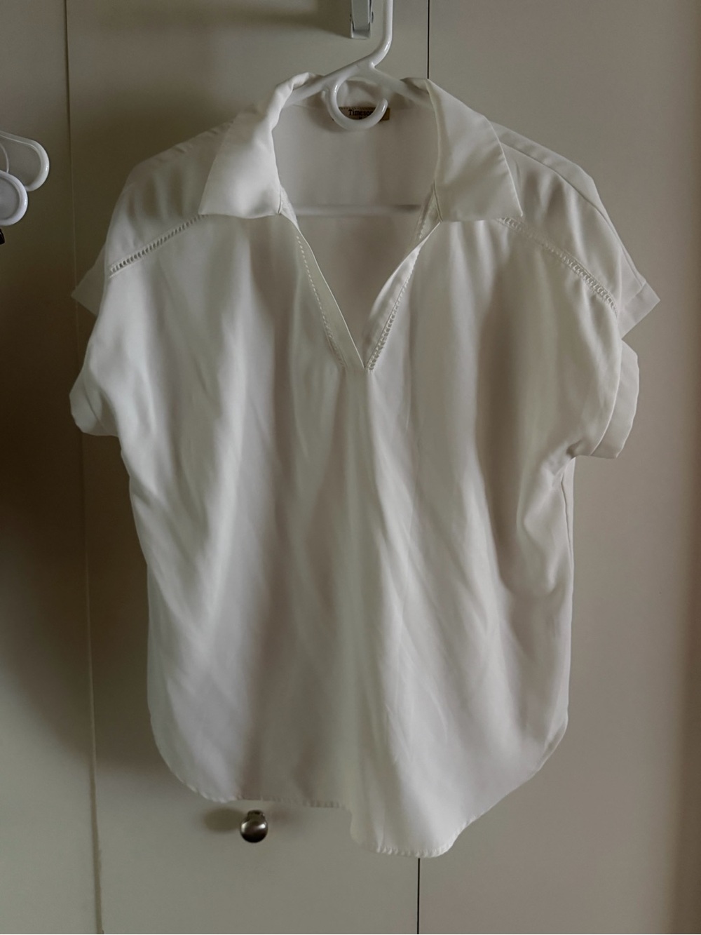 Timeson White V-Neck Short Sleeve Blouse